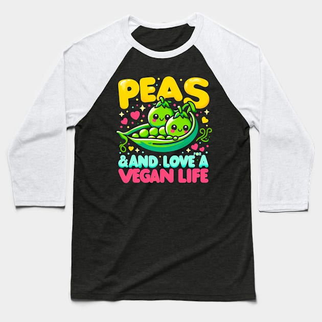 Peas & Love  for a Vegan Life | funny Vegan lover Gift Baseball T-Shirt by T-shirt US